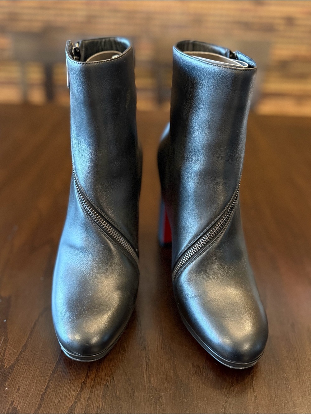 Christian Louboutin Birgitta 100 Women's Black Leather Ankle Boots with Side Zip